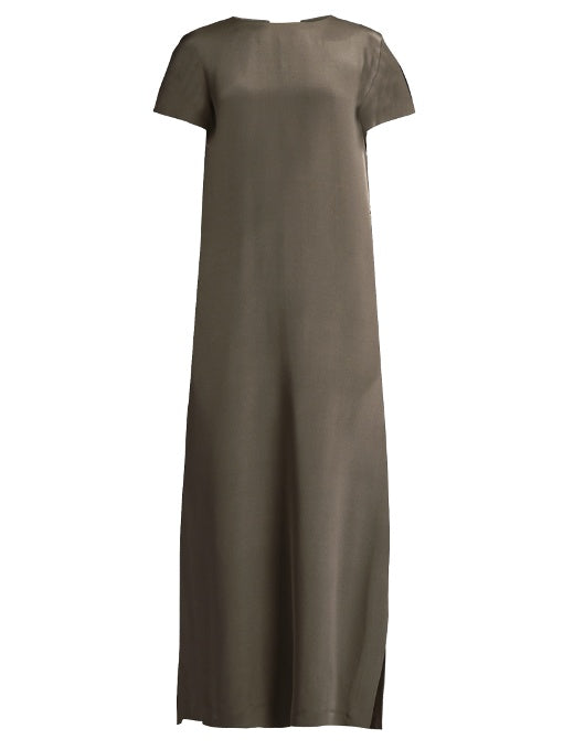 Short-sleeved silk-satin maxi dress