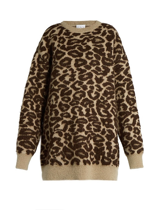 Oversized leopard-jacquard mohair-blend sweater