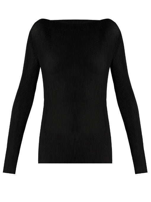 Long-sleeved pleated-jersey top