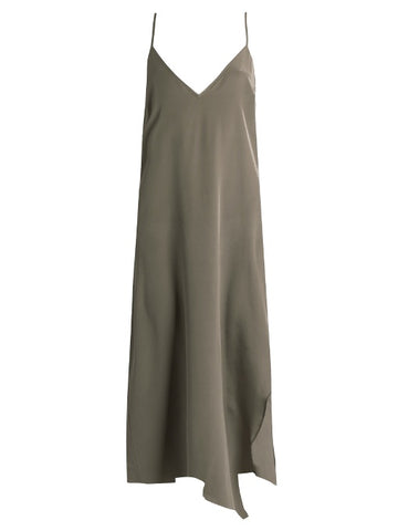 Asymmetric-hem silk slip dress