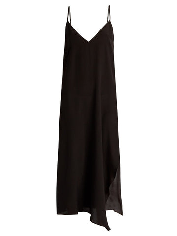 Asymmetric-hem silk slip dress