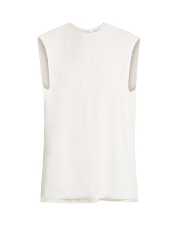 Raw-edge sleeveless crepe top